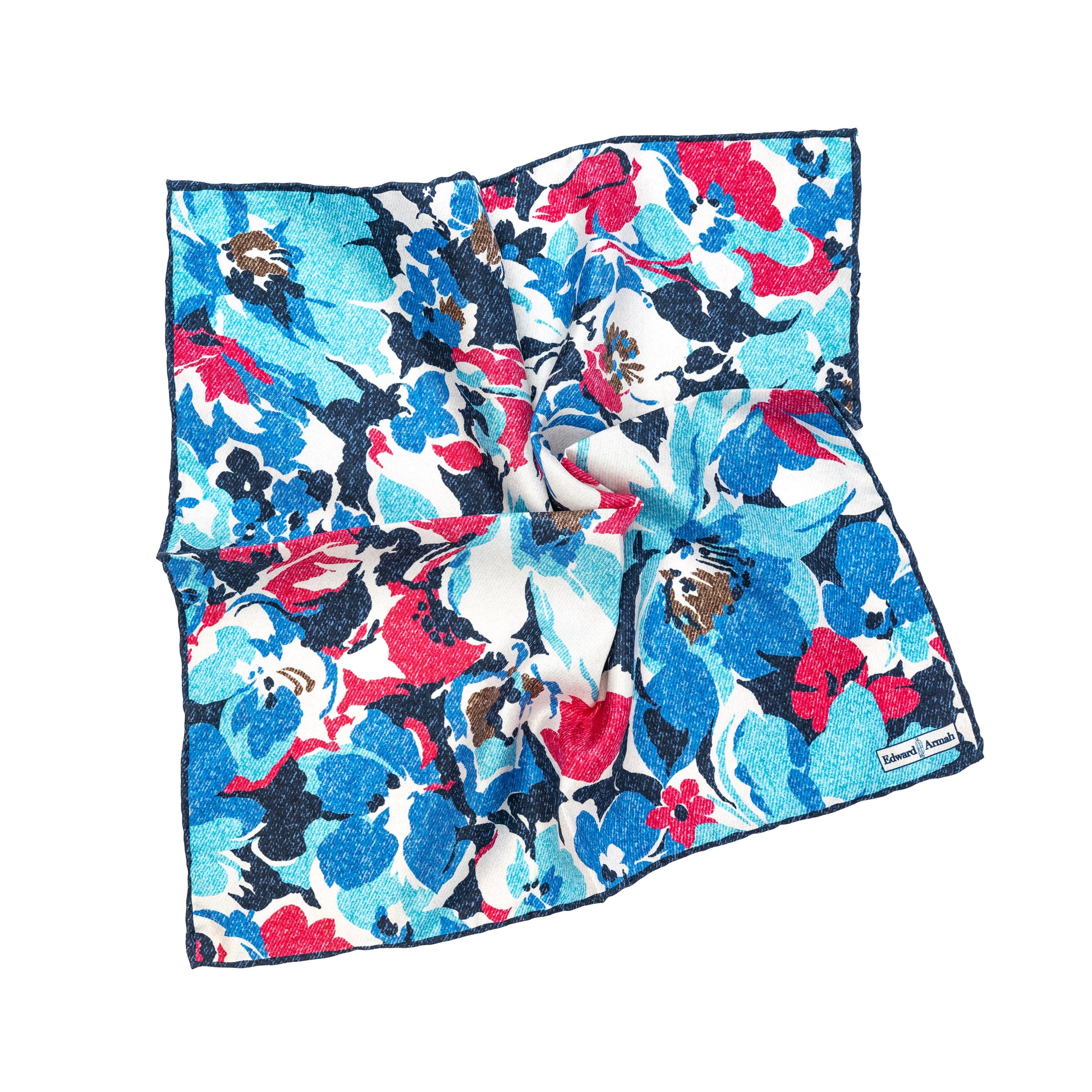 Navy Floral Print Pocket Square