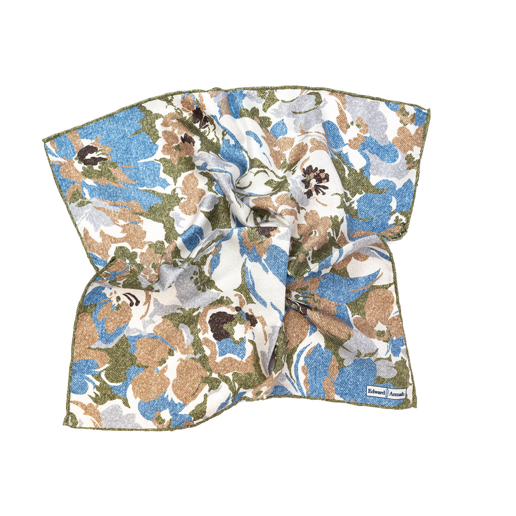 Navy Floral Print Pocket Square