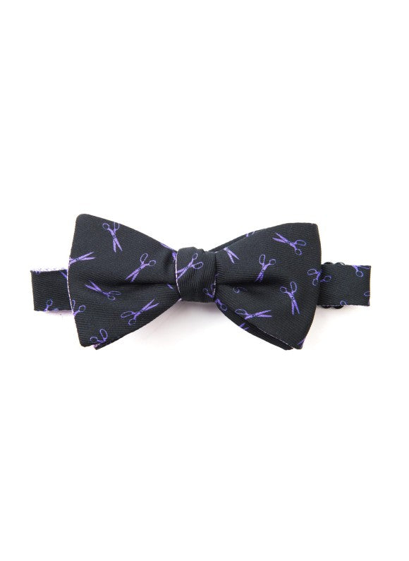 Black/Purple Scissors/Glen Plaid Reversible Bow Tie