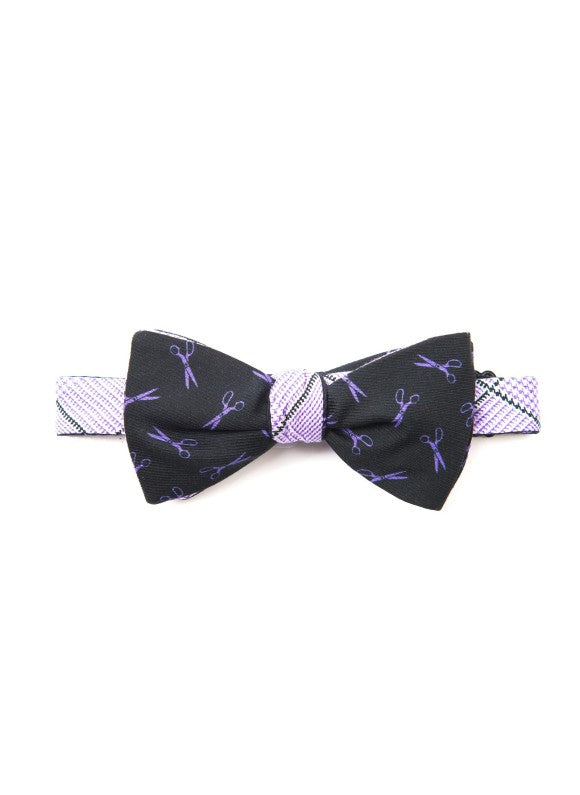 Black/Purple Scissors/Glen Plaid Reversible Bow Tie