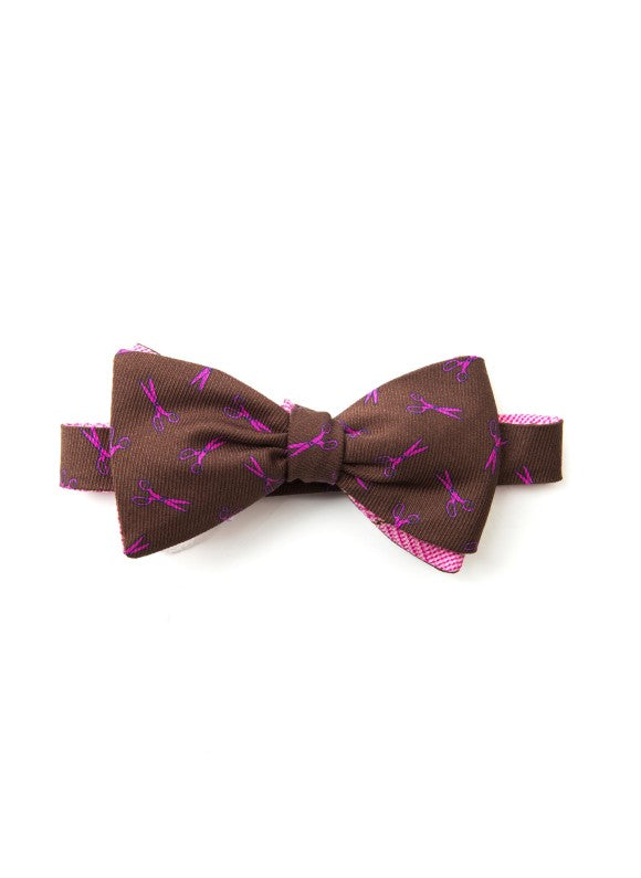 Mocha/Hot Pink/Navy Scissors/Glen Plaid Reversible Bow Tie