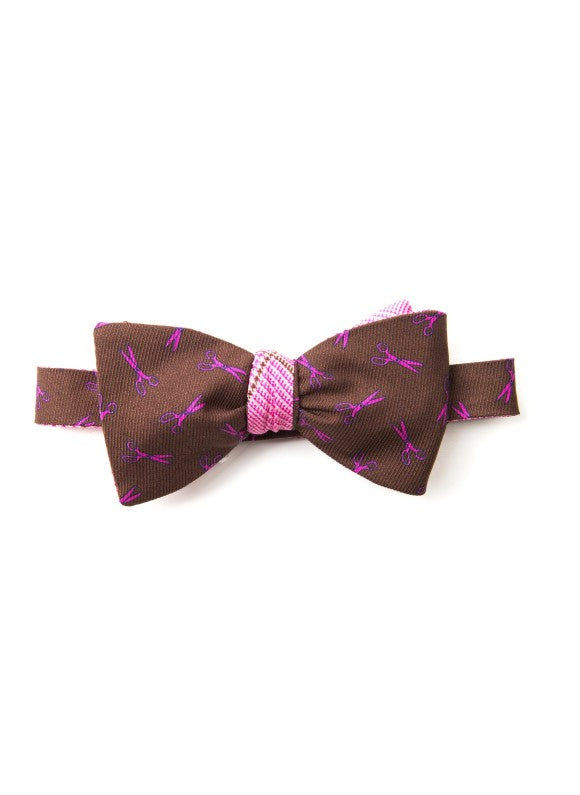 Mocha/Hot Pink/Navy Scissors/Glen Plaid Reversible Bow Tie