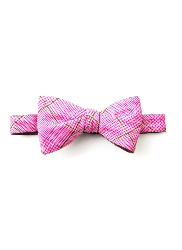 Mocha/Hot Pink/Navy Scissors/Glen Plaid Reversible Bow Tie