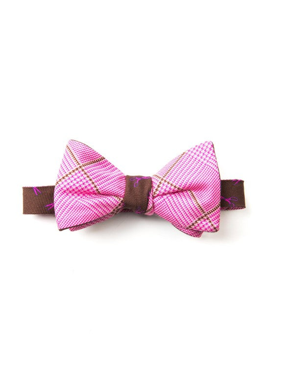 Mocha/Hot Pink/Navy Scissors/Glen Plaid Reversible Bow Tie