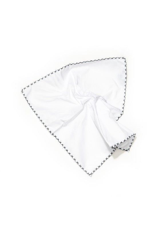 White With Black Hem Pocket Square