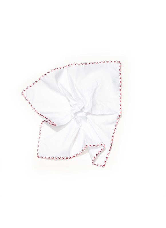 White With Red Hem Pocket Square