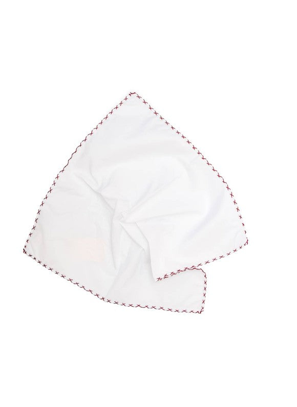 White With Wine Hem Pocket Square
