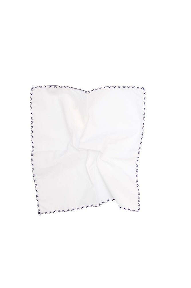 White With Purple Hem Pocket Square