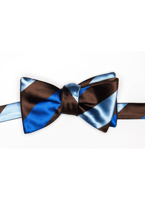 Mahogany/Cobalt/Light Blue Stripes/Dots Reversible Bow Tie
