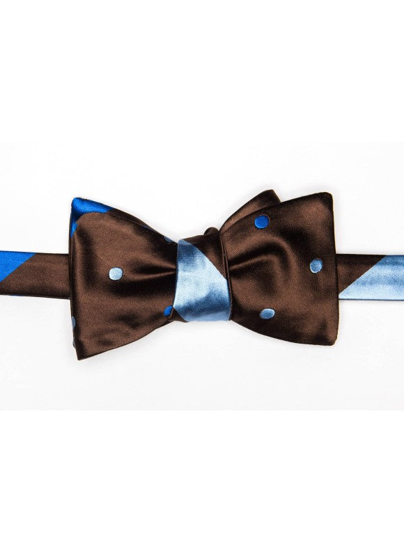 Mahogany/Cobalt/Light Blue Stripes/Dots Reversible Bow Tie