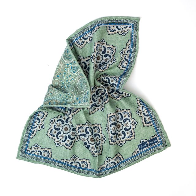 Reversible Medallion Pocket Square - Sage