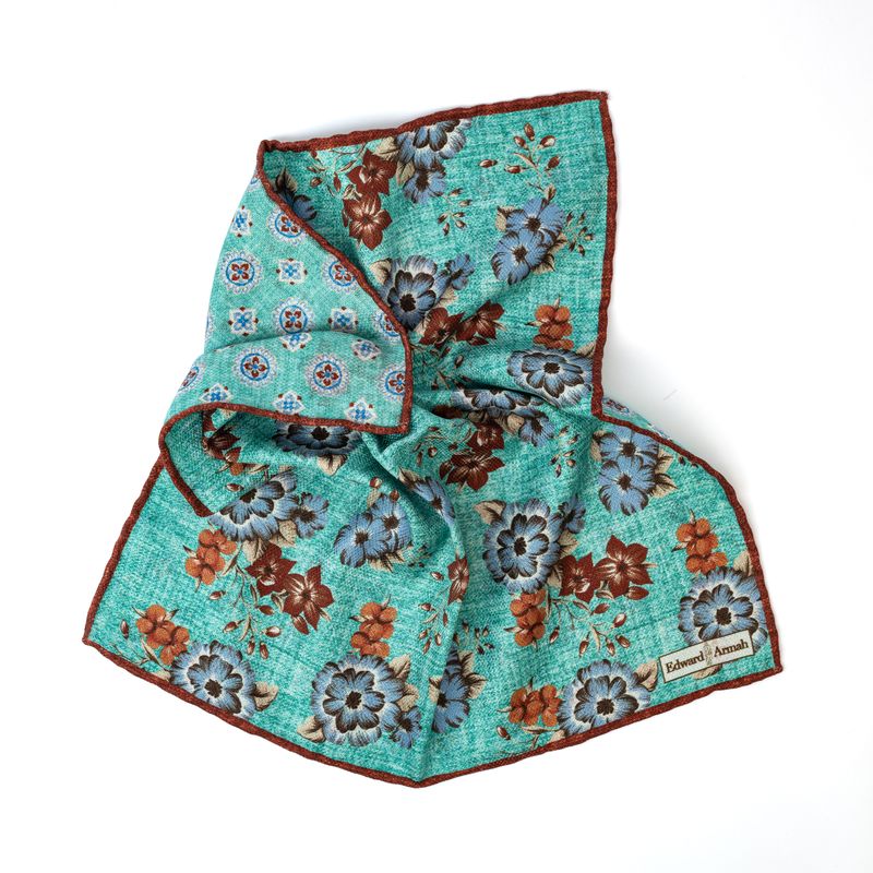 Reversible Mixed Floral Pocket Square - Teal