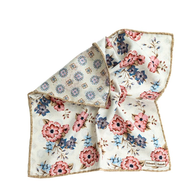 Reversible Mixed Floral Pocket Square - Cream