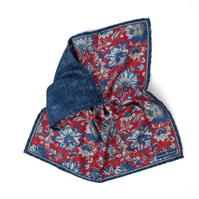 Reversible Bold Floral Pocket Square - Red