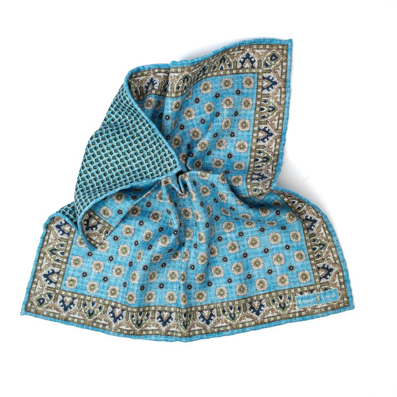 Reversible Geometric Square Pocket Square - Teal