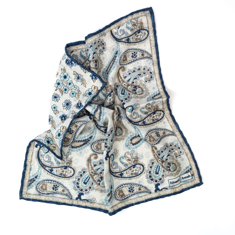 Reversible Classic Paisley Pocket Square - White