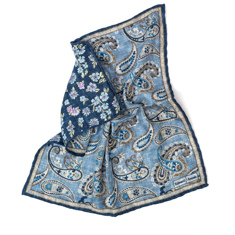 Reversible Classic Paisley Pocket Square - Blue