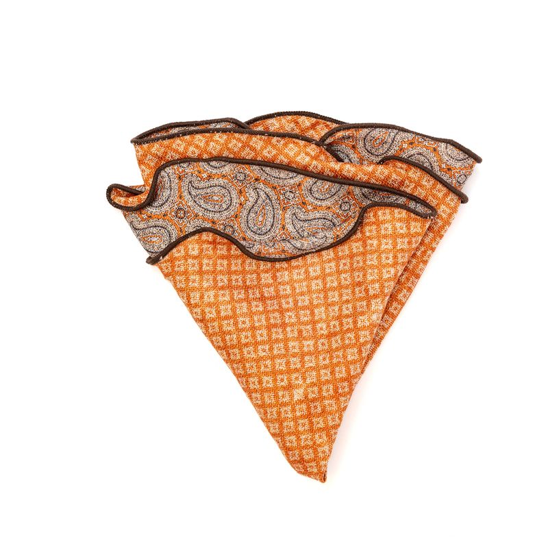Reversible Neat & Paisley Pocket Circle - Orange