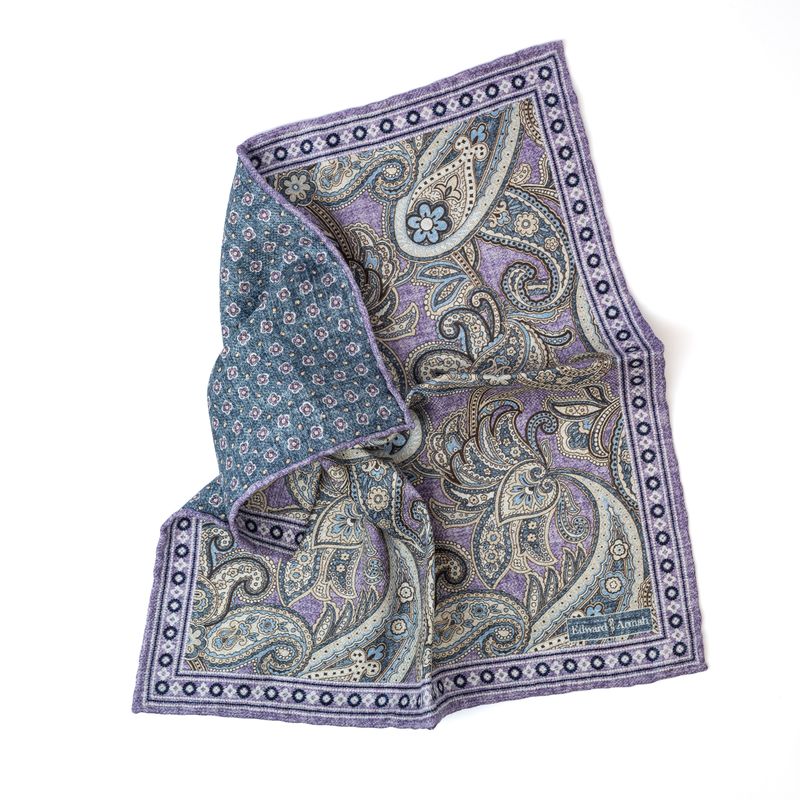 Reversible Paisley Dot Pocket Square - Lavender