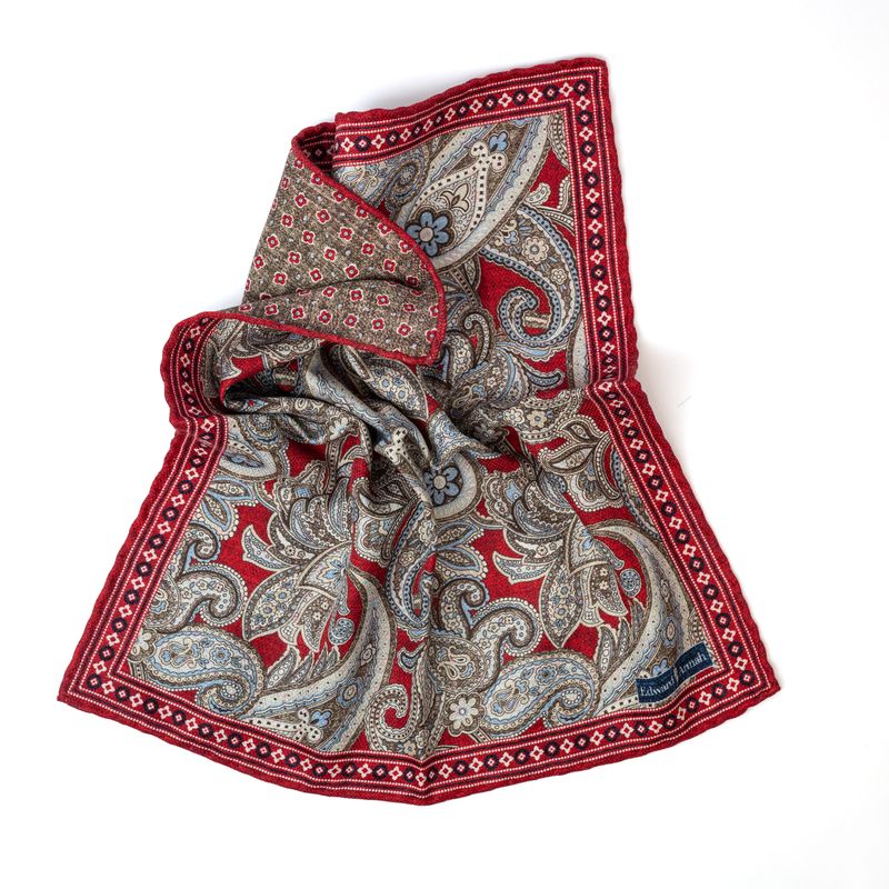 Reversible Paisley Dot Pocket Square - Red