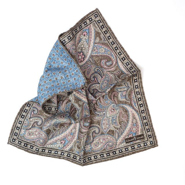 Reversible Paisley Dot Pocket Square - Brown