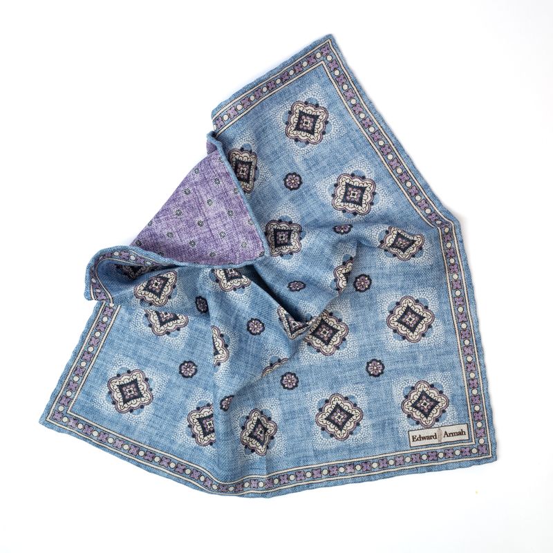 Reversible Geometric Medallion Pocket Square - Blue