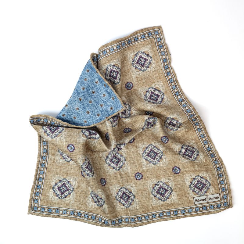 Reversible Geometric Medallion Pocket Square - Sand