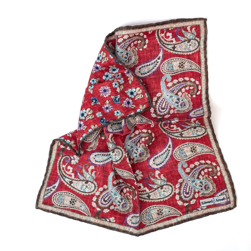 Reversible Classic Paisley Pocket Square - Red