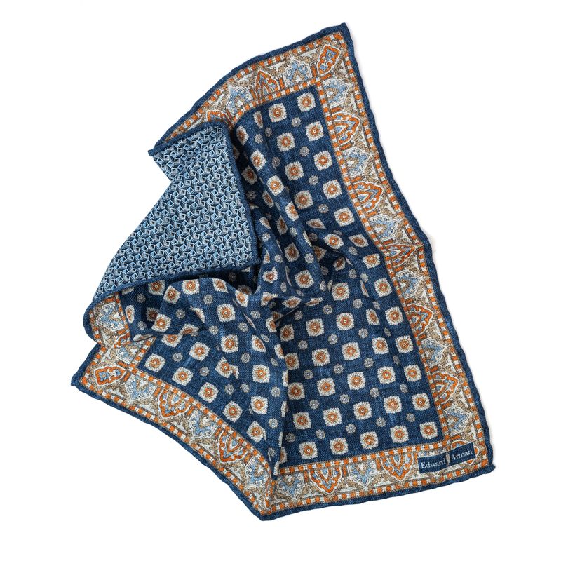 Reversible Geometric Square Pocket Square - Blue