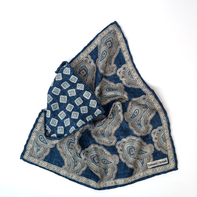 Reversible Paisley Pocket Square - Navy