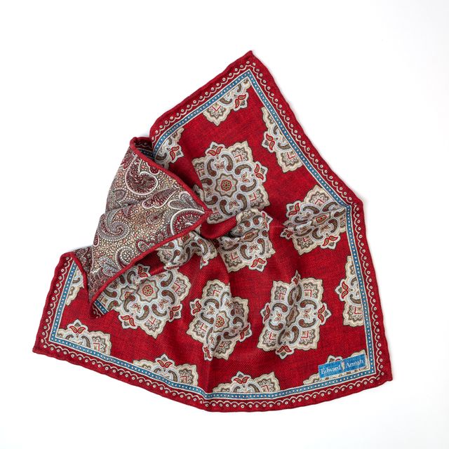 Reversible Medallion Pocket Square - Red