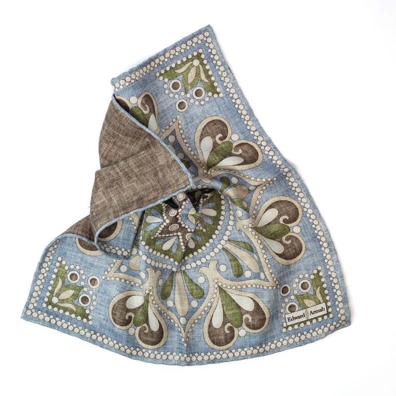 Reversible Floral Paisley Pocket Square - Camel