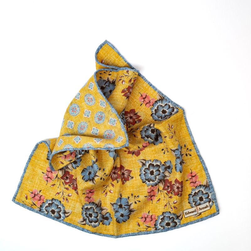 Reversible Mixed Floral Pocket Square - Gold