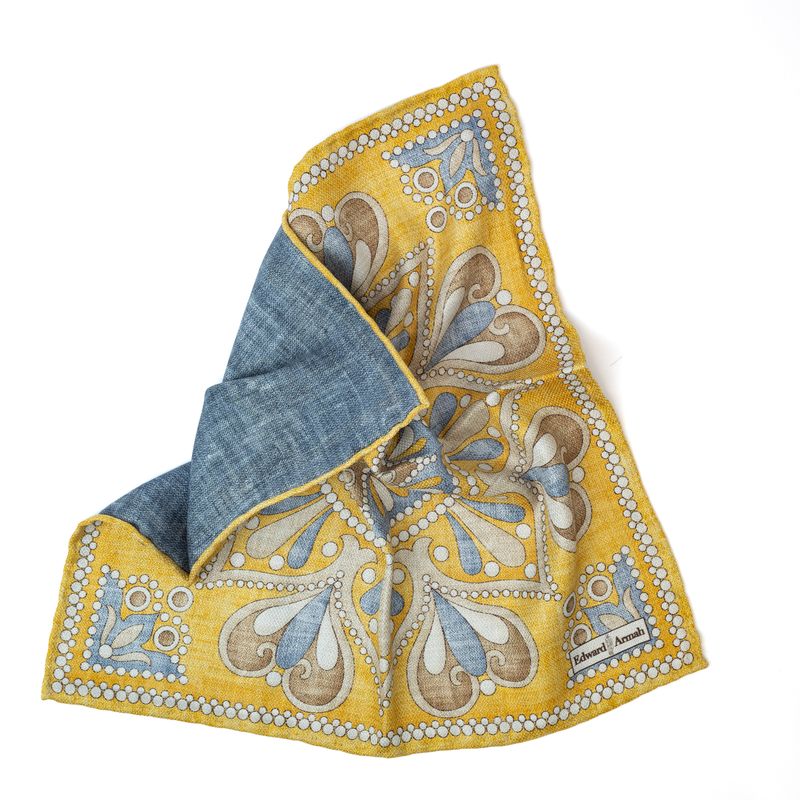 Reversible Floral Paisley Pocket Square - Gold