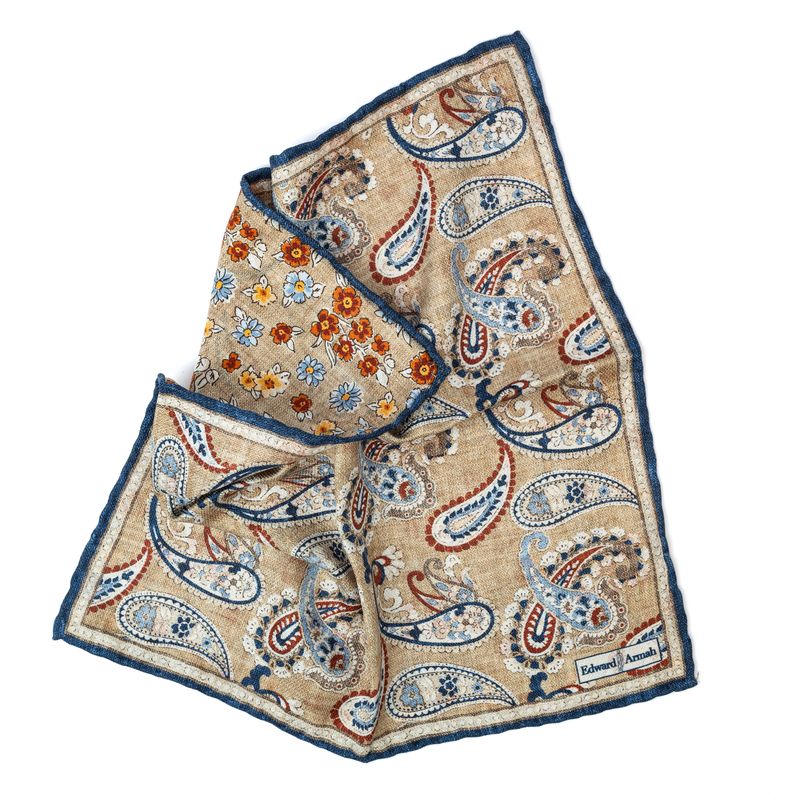 Reversible Classic Paisley Pocket Square - Camel