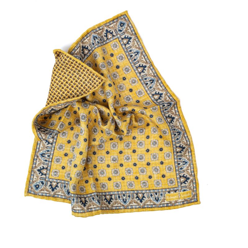 Reversible Geometric Square Pocket Square - Yellow