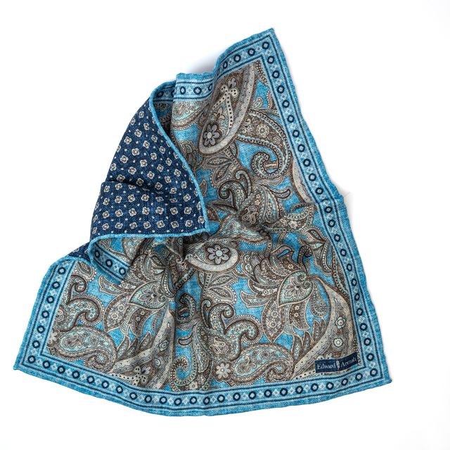 Reversible Paisley Dot Pocket Square - Blue