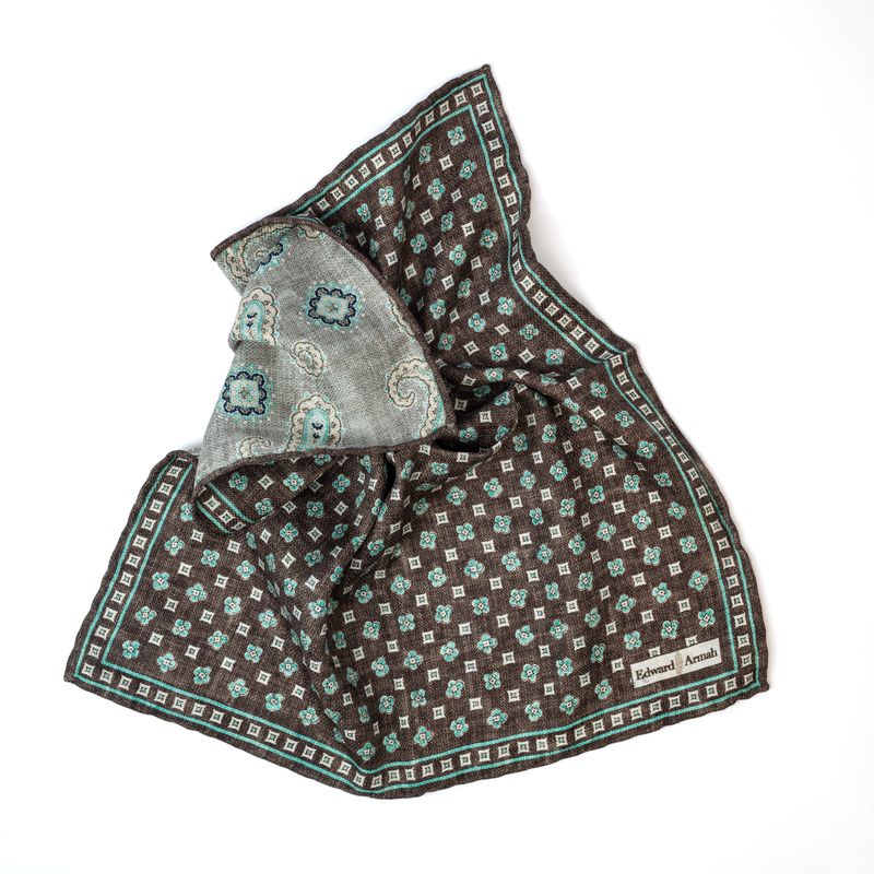 Reversible Foulard Print Pocket Square - Charcoal