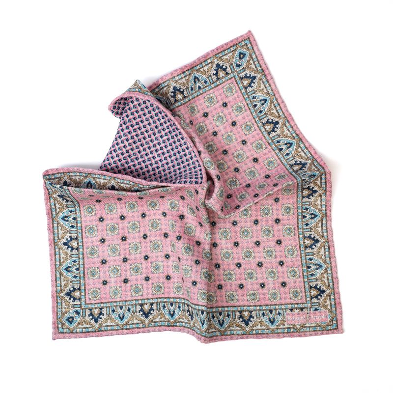 Reversible Geometric Square Pocket Square - Pink