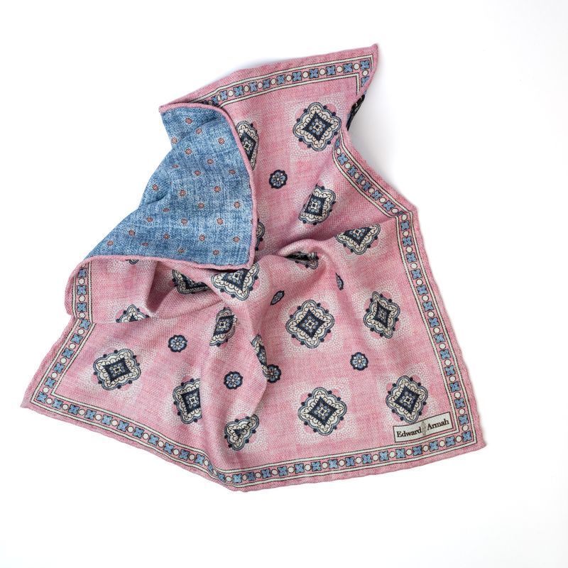Reversible Geometric Medallion Pocket Square - Pink