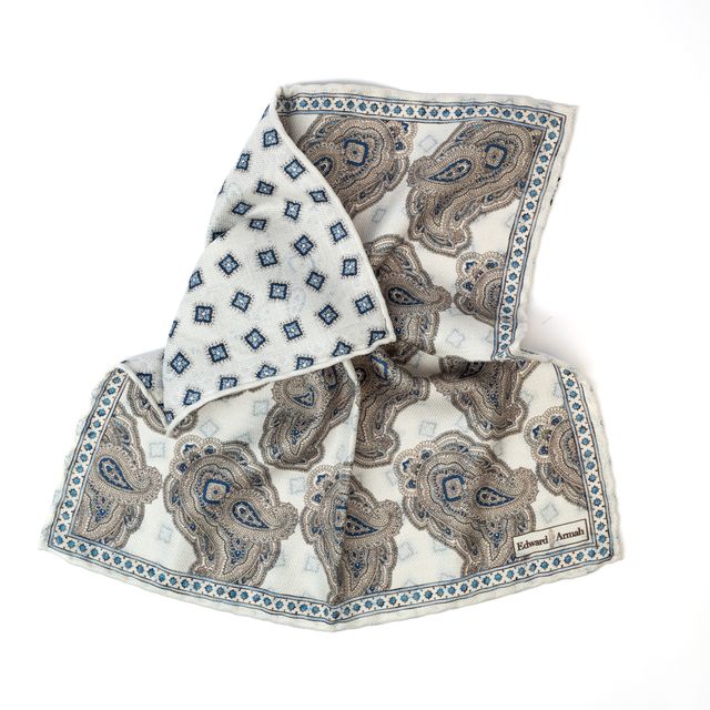 Reversible Paisley Pocket Square - Ivory