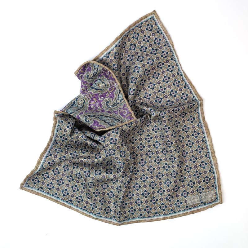 Foulard Print Pocket Square - Grey