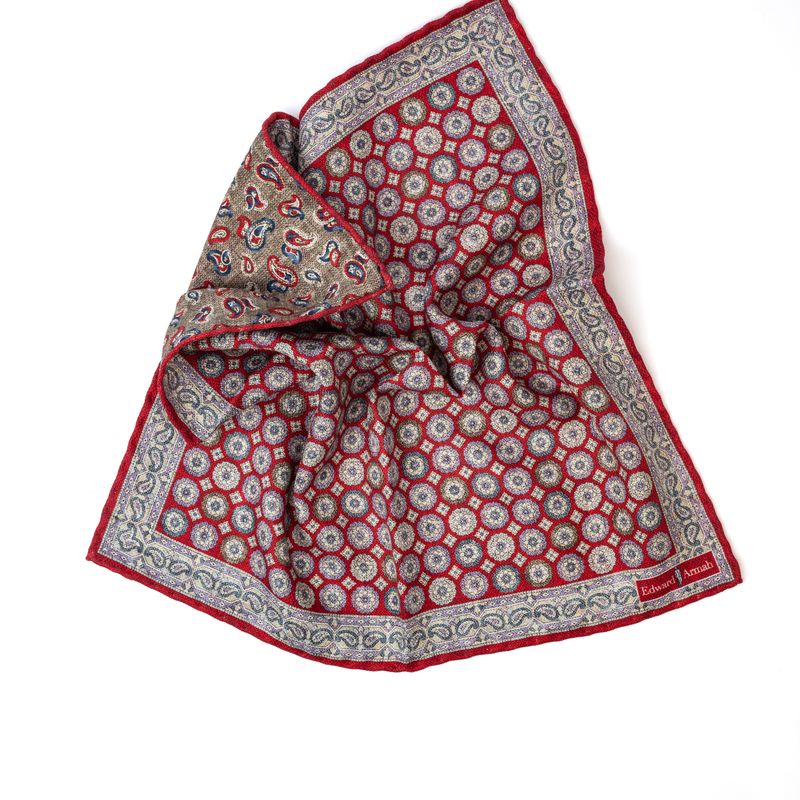 Reversible Circle Print Pocket Square - Red