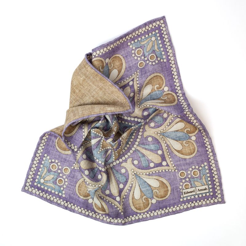 Reversible Floral Paisley Pocket Square - Lavender
