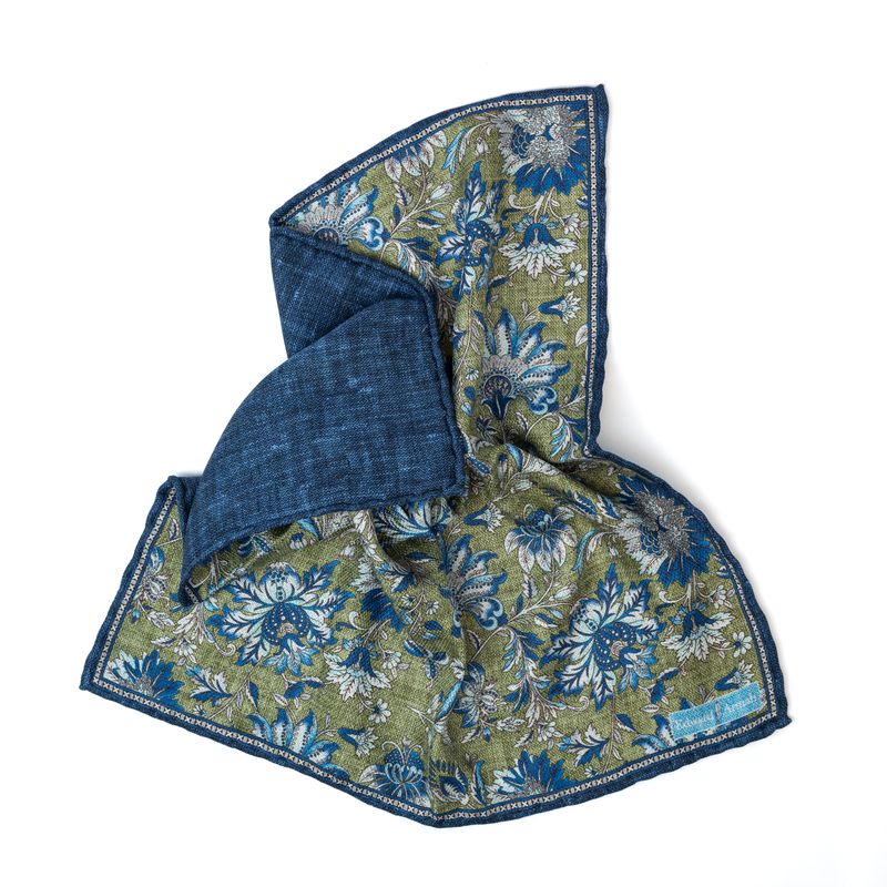 Reversible Bold Floral Pocket Square - Olive