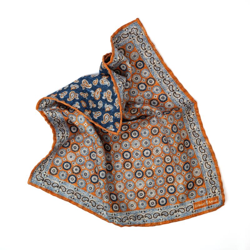 Reversible Circle Print Pocket Square - Cognac