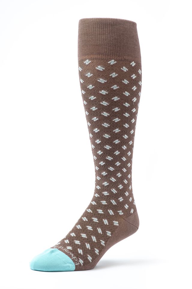 Dk. Taupe/Aqua OC Basketweave/Herringbone Socks