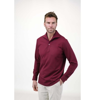 Burgundy Long Sleeves Tailored Polo 
