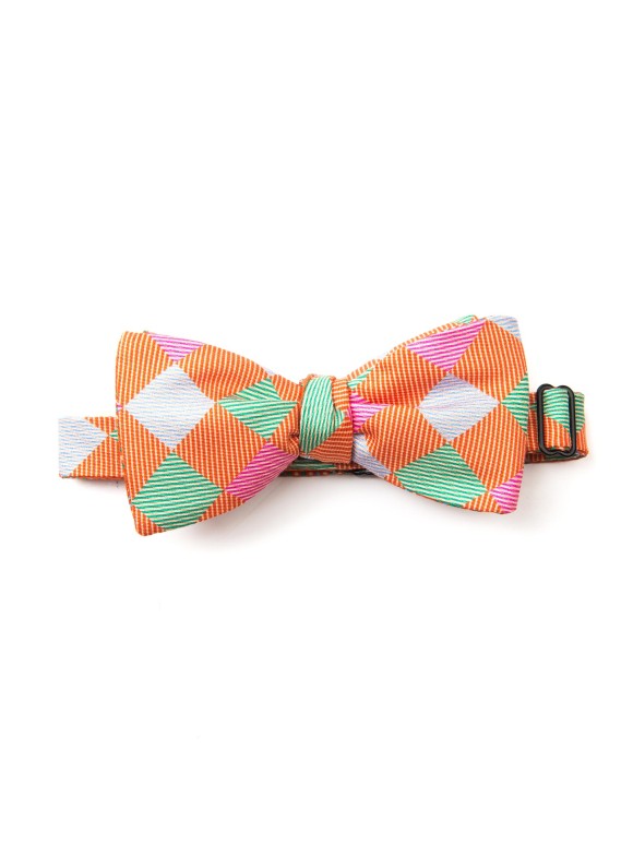 Arancio/Seafoam/Lt Blue Checker/Dots Reversible Bow Tie 