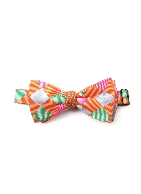 Arancio/Seafoam/Lt Blue Checker/Dots Reversible Bow Tie 